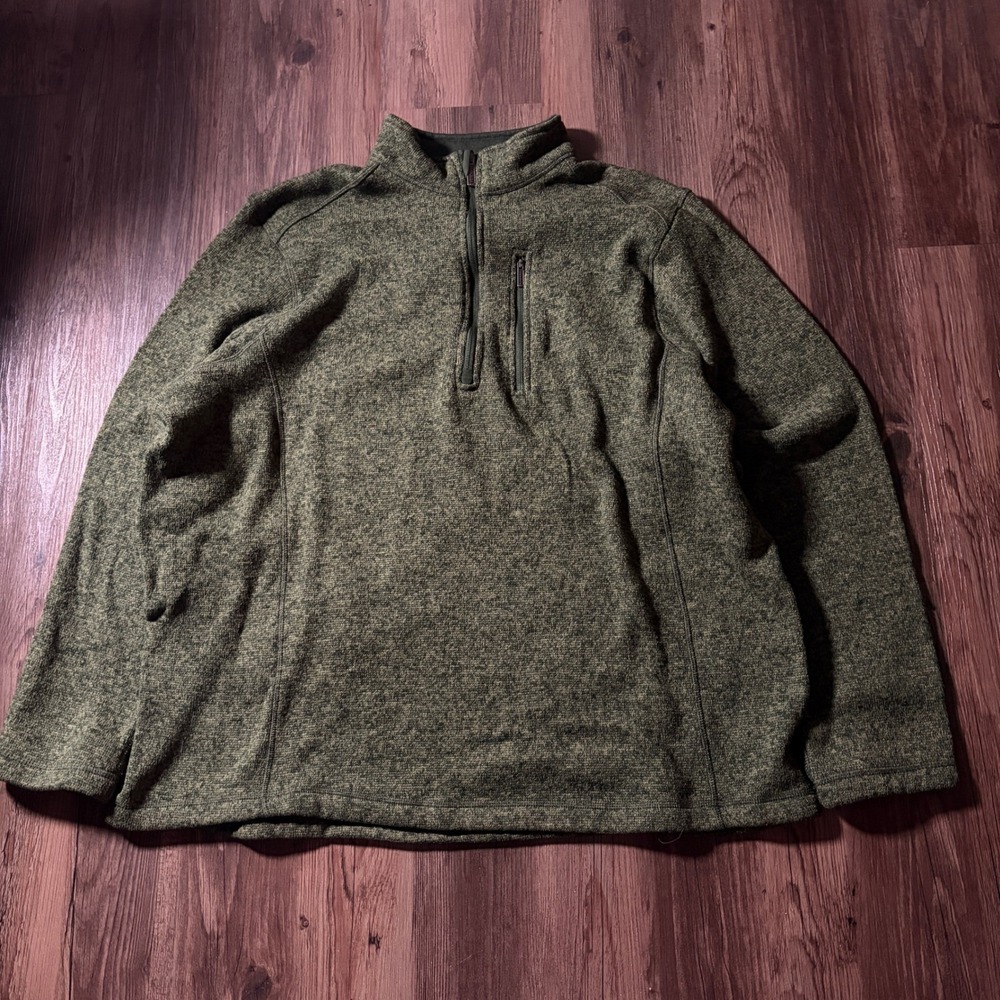 Woolrich Mens XXL Quarter Zip Sweater Fleece Olive Green Heather Pullover